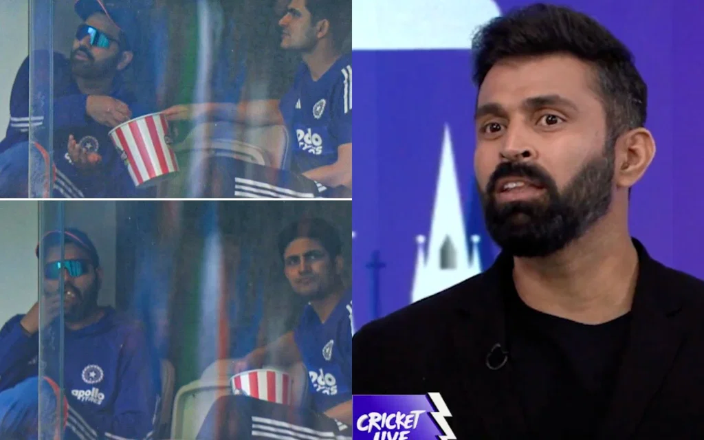Rohit Sharma caught munching on popcorn [Source: @rohann__45, @Public_Voice0/X.com]