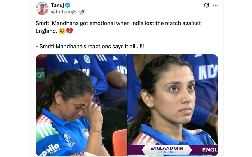 Smriti Mandhana being emotional [Source:  @ImTanujSingh/X.com]