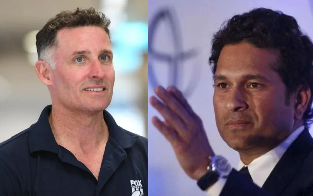 Michael Hussey and Sachin Tendulkar [Source: @rupert_halloway12/X.com]