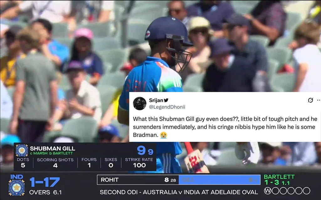 Shubman Gill dismissed on 9 in 2nd ODI [Source: @LegendDhonii/X.com]