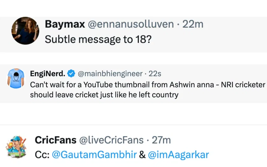 Fan reactions [Source: @liveCricFans, @ennanusolluven, @mainbhiengineer/X.com]