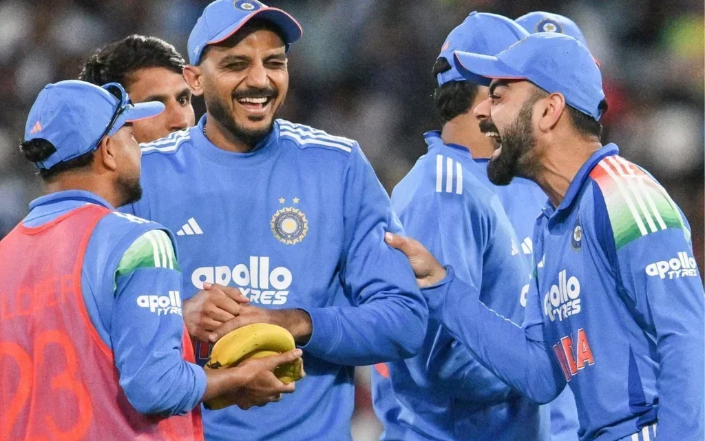Axar Patel and Virat Kohli for India - (Source: AFP)