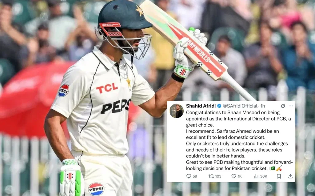 Shahid Afridi hails Shan Masood (Source: @HamzaEjaz367/x.com, @Khilaritak/x.com)