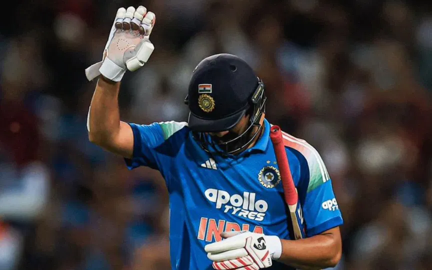 Rohit Sharma celebrating after the century [Source: @rajasthanroyals/X.com]