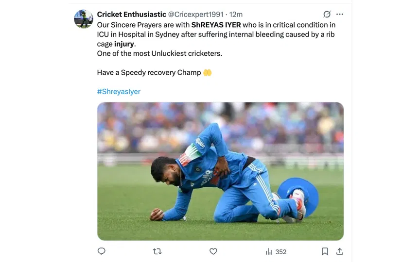 @Cricexpert1991 on X.com expand prayer for Iyer