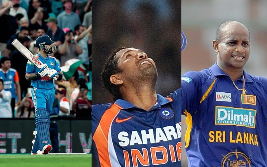 Virat Kohli, Sachin Tendulkar, and Sanath Jayasuriya [Source: @BCCI, @CricCrazyJohns, @VijayCricketFan/X]