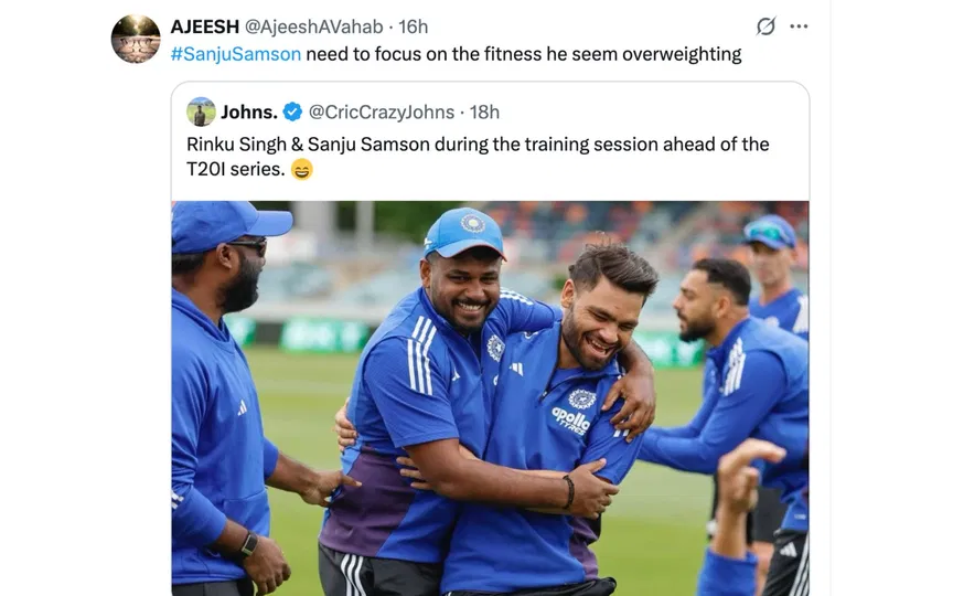 Fan tweet on Samson's picture [Source: @AjeeshAVahab/X.com]