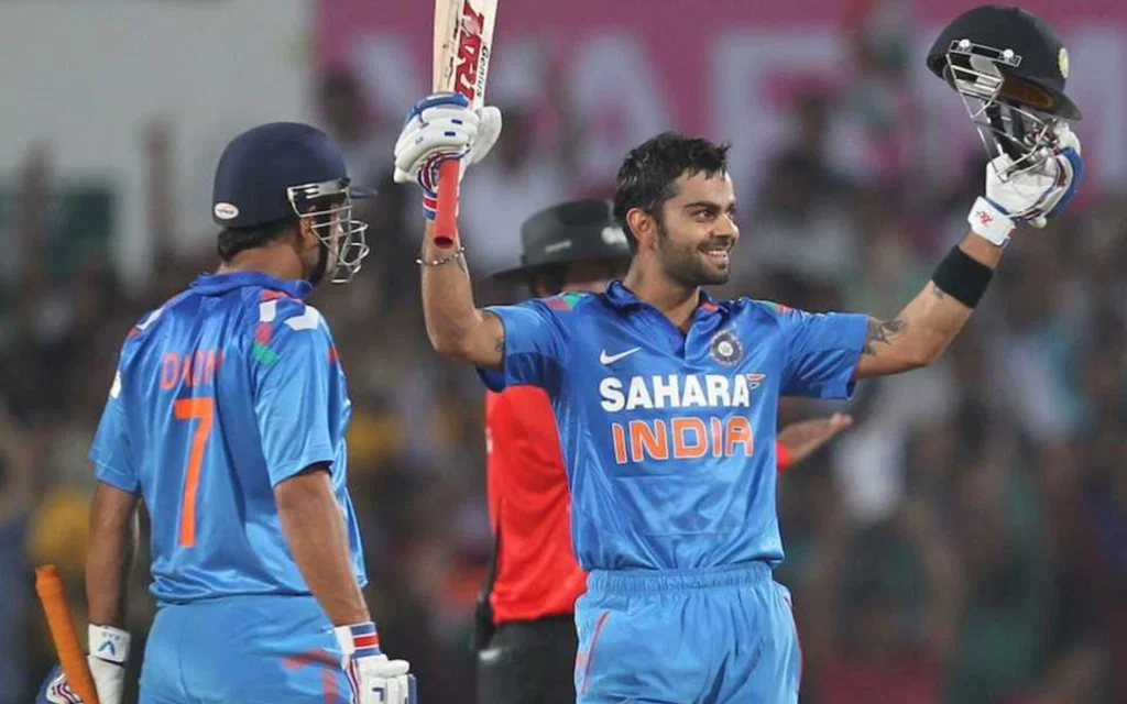 Virat Kohli celebrating his 17th ODI century [Source: @Arnavv43/x]