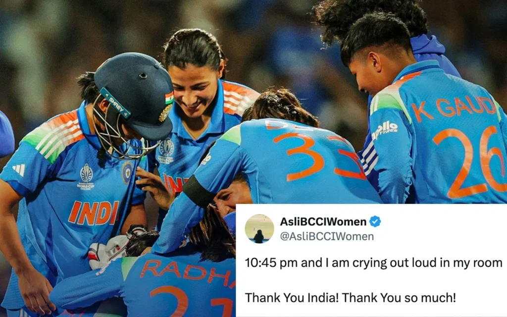 India beat Australia in Women's World Cup semi-final [Source: @RCBTweets, @AsliBCCIWomen/X.com]