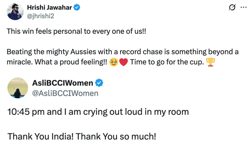 Fan tweets [Source: @jhrishi2, @AsliBCCIWomen/X.com]