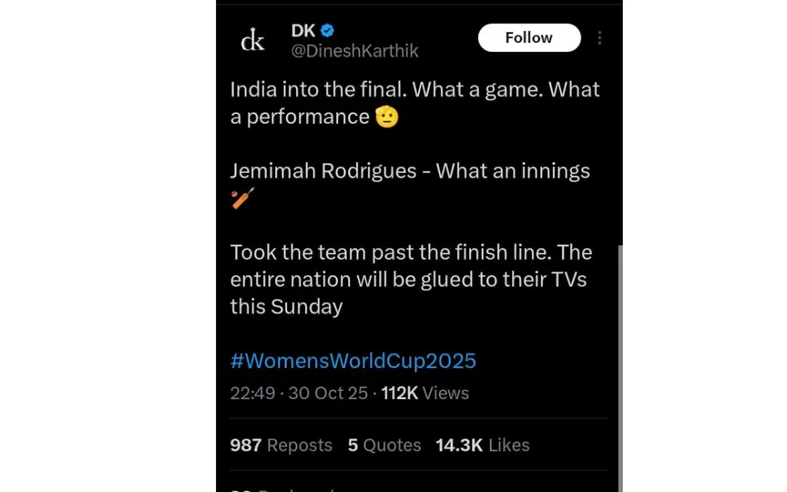 Dinesh Karthik's wish (Source: @DineshKarthik/x.com)