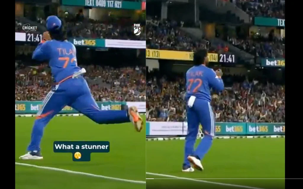 Tilak Varma's stunning catch (Source:@cricketcomau,x.com)