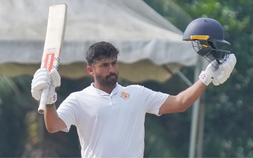 Karun Nair celebrating his century [Source: @CricCrazyJohns/x]