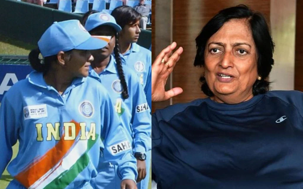 India Women's cricket team and Shantha Rangaswamy [Source: @alup_kirotia/X.com]