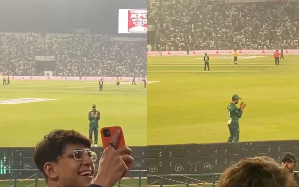 Farhan interacting with fan in 3rd T20I - (Source: ScreenGrab/Ahtashamaniz/X.com)