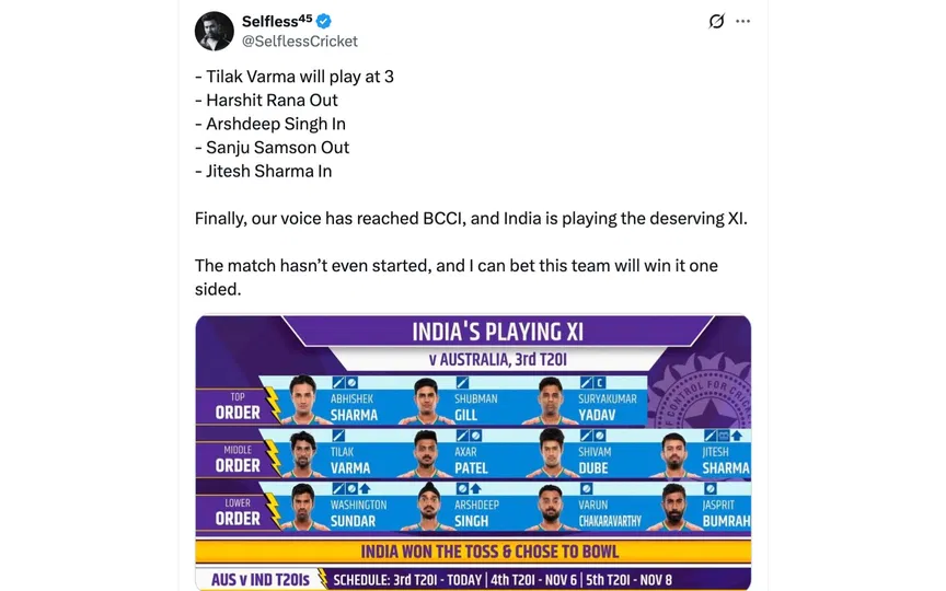 Fan tweet [Source: @SelflessCricket/X.com]