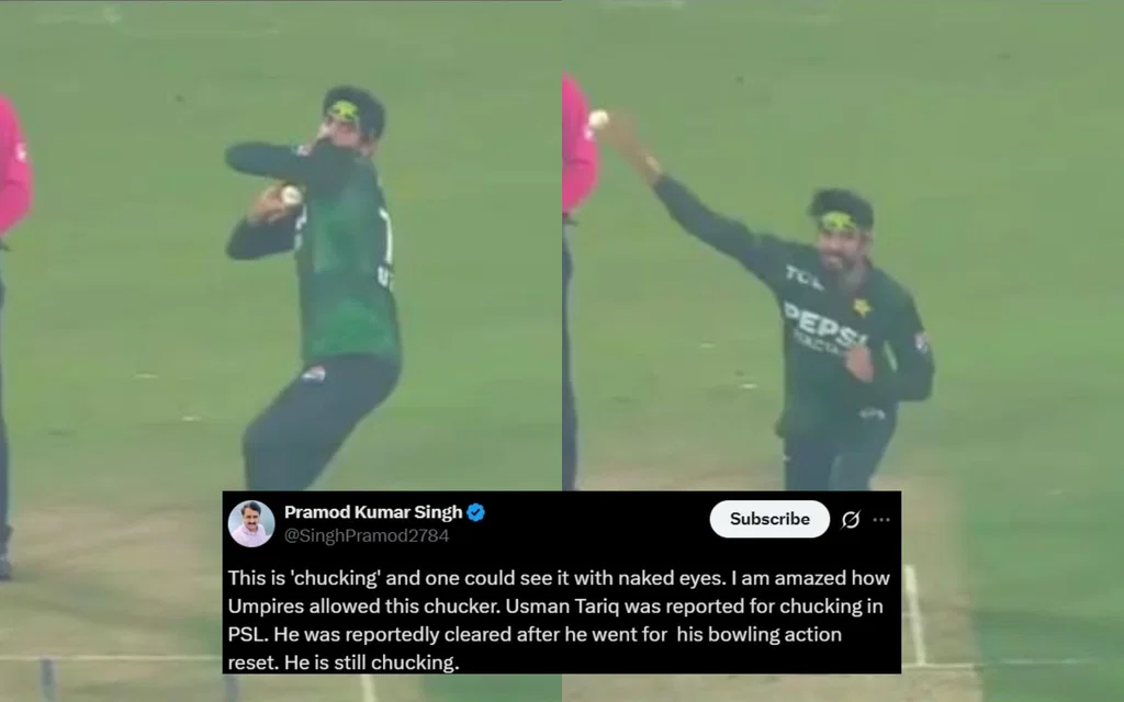 Usman Tariq's bowling action in final T20I against SA questioned by fans [Source: X/IamLakshya18]