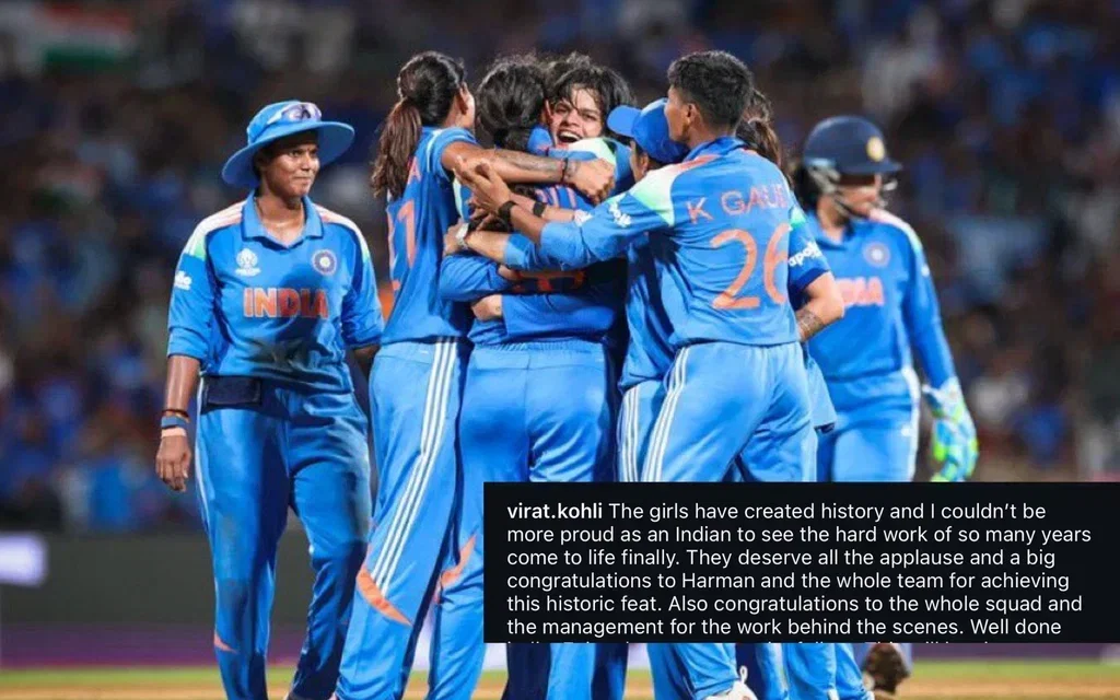 Virat Kohli reacts to India Women's World Cup win [Source: @mufaddal_vohra/X.com]