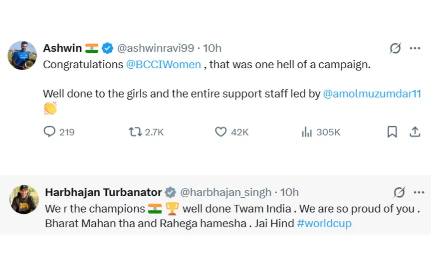 Harbhajan Singh and Ashwin's post [Source: Screengrab]