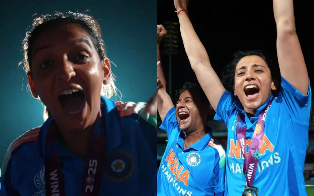 Smriti Mandhana and Harmanpreet sings India's victory song [Source: @BCCIWomen/X.com]