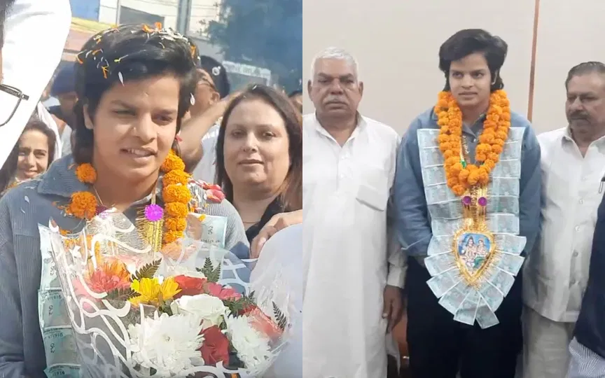 शेफाली वर्मा का शानदार स्वागत [स्रोत: @CricCrazyJohns/X.com]