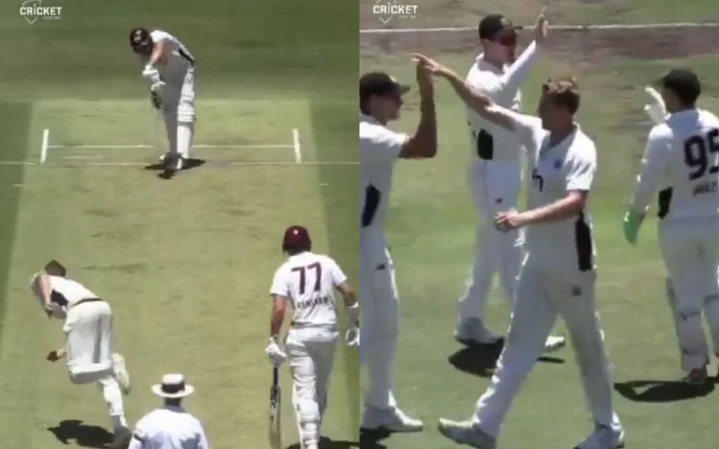 Cameron Green takes wicket in Sheffield Shield [Source: @cricketcomau/X.com]