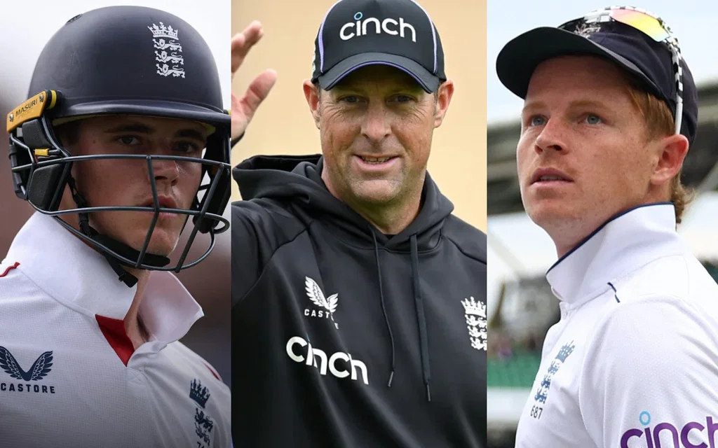 Jacob Bethell, Marcus trescothick and Ollie Pope [Source: @gurnaar_jasmin/X.com]