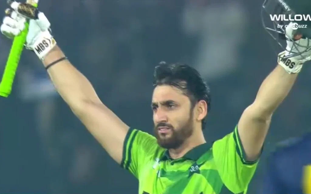 Salman Agha celebrating his century [Source: @CallMeSheri1_/x]