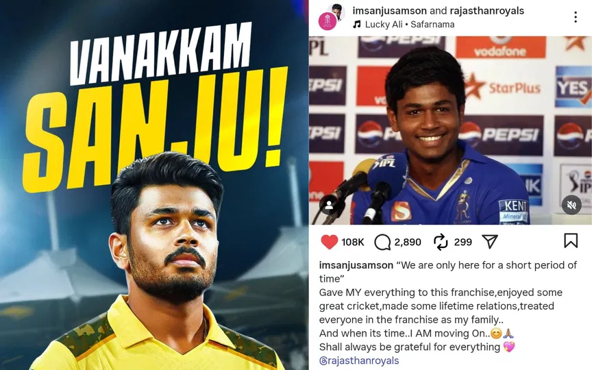 Sanju Samson's Instagram post with CSK's welcome pic [Source: Screengrab]
