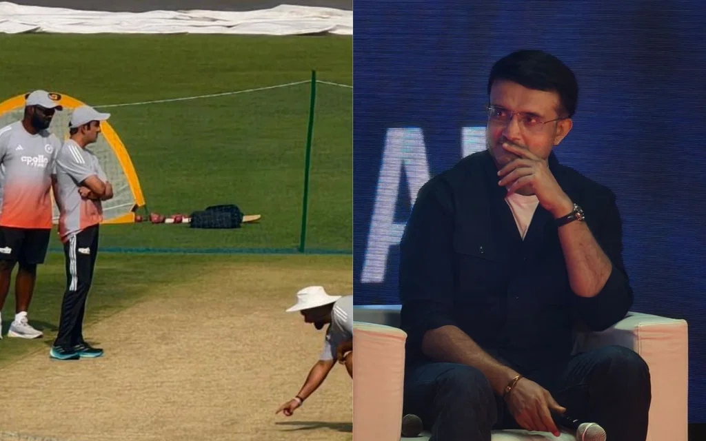 Sourav Ganguly on Eden Gardens' pitch. [Source - @cricsubhayan/x.com]