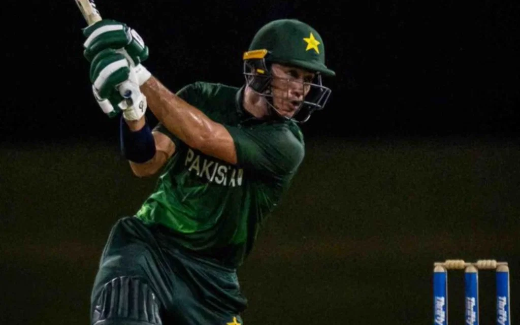 Maaz Sadaqat took two wickets and scored a fifty to take Pakistan to the semi-final [BasitSubhani/X.com]