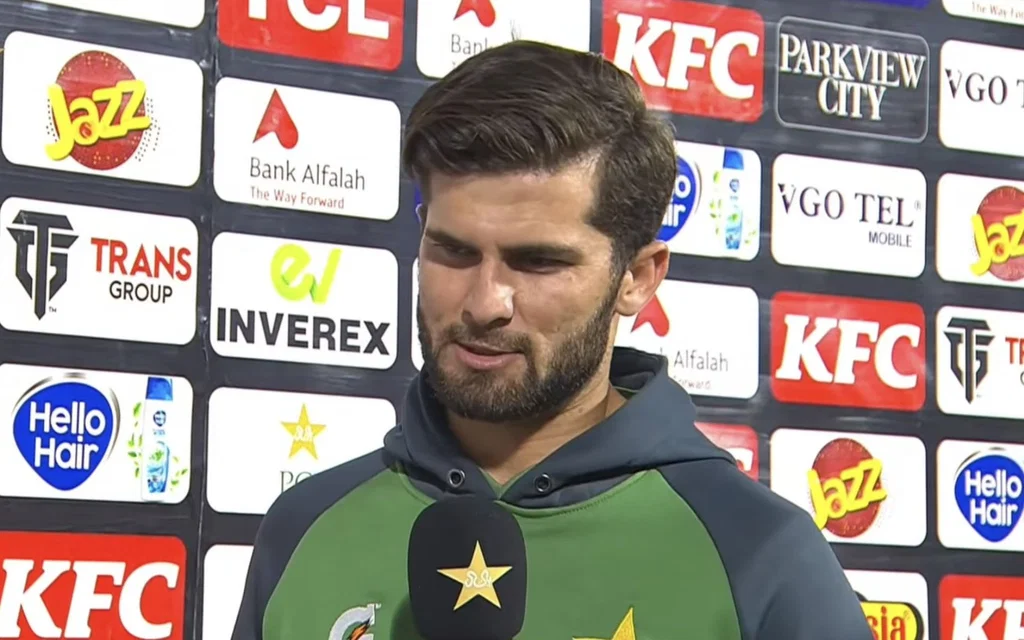 Shaheen Afridi at the post-match presentation [Source: @TsMeSalman/X.com]