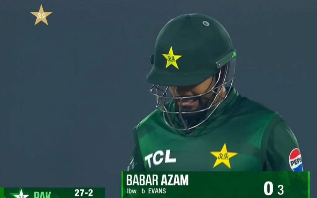 Babar Azam out for a duck - (Source:@Ranaahemd/X.com)
