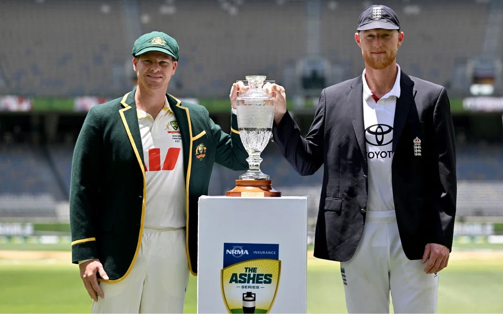 England and Australia captains with The Ashes [Source: AFP]
