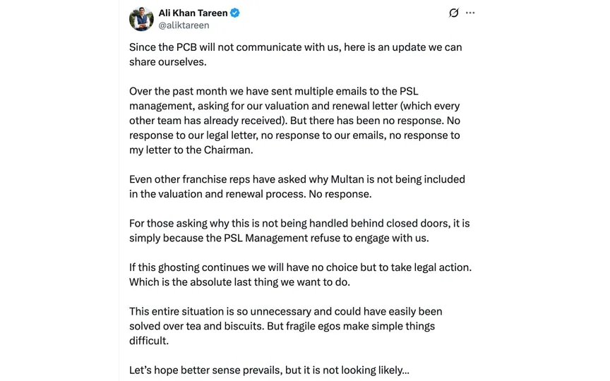 Ali Tareen's statement [Source: @aliktareen/X.com]