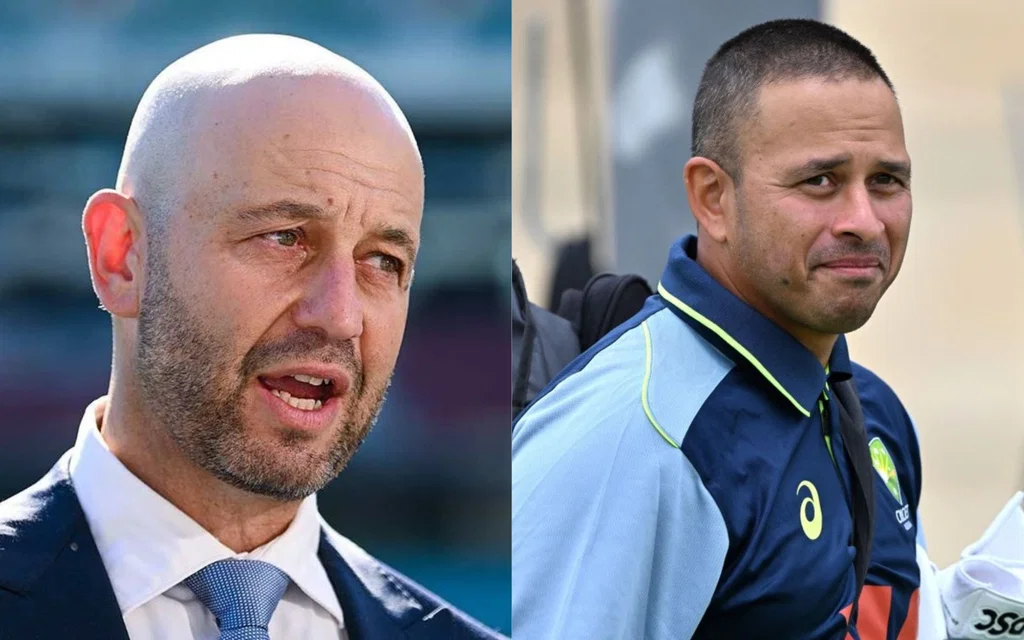 Todd Greenberg and Usman Khawaja [Source: @cric_businessHQ/x, AFP]