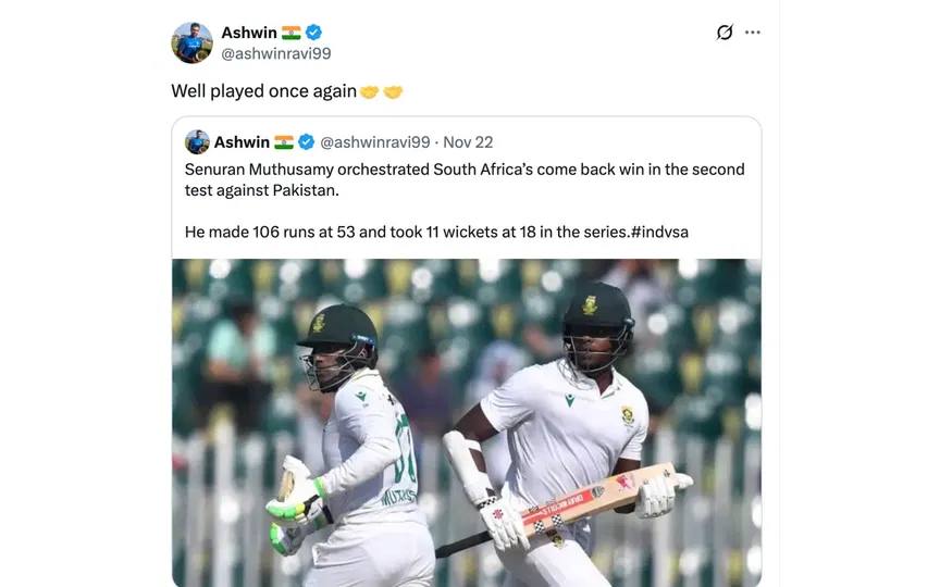 Ashwin's tweet [Source: @ashwinravi99/X.com]