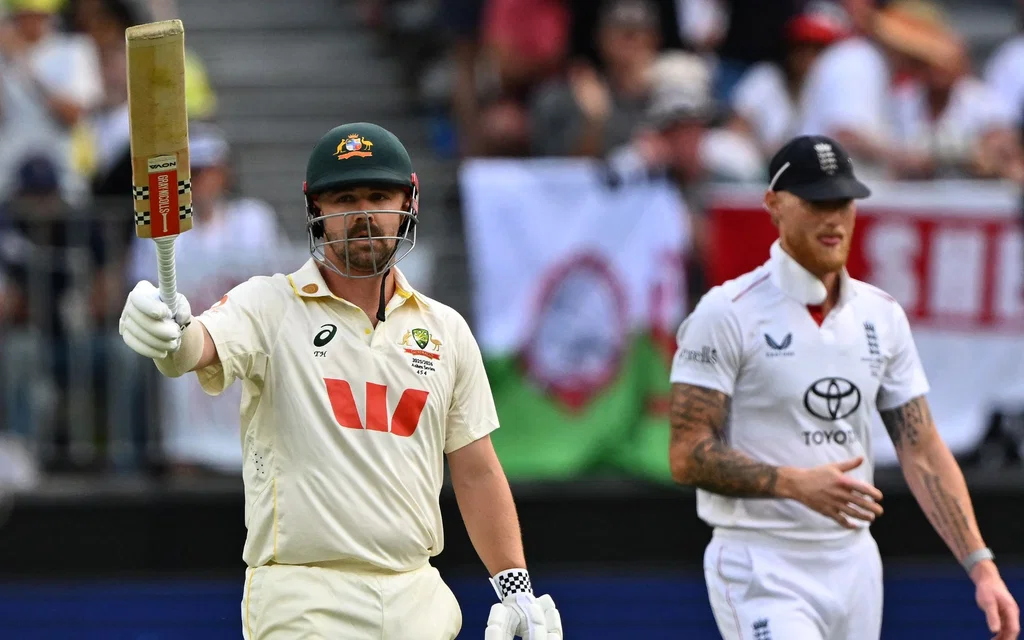 Travis Head celebrates after Perth ton [Source: AFP Photos]
