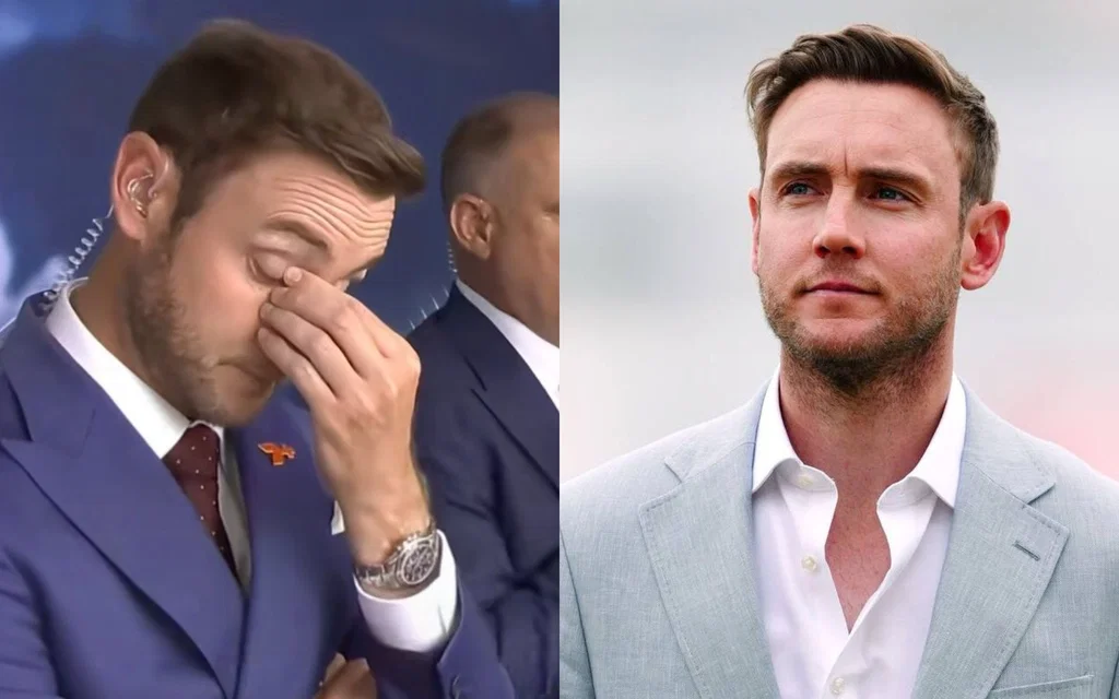 Stuart Broad's meme in the left and Broad himslef at right [Source: @Coral/X]
