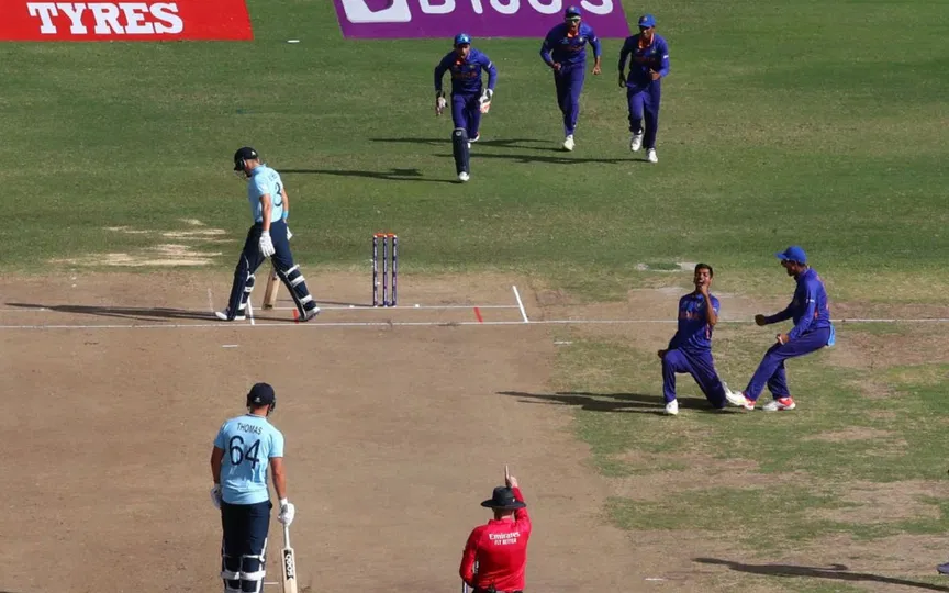 Ravi Kumar dismissed Jacob Bethell in U19 World Cup Final 2022. [Source - ICC]