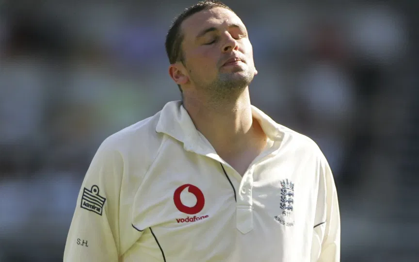Steve Harmison after bowling the wide [Source: X/@ICC]