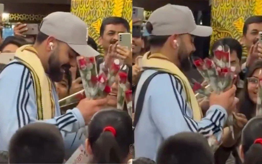 Virat Kohli welcomed by roses in Raipur [Source: @mufaddal_vohra/X.com]