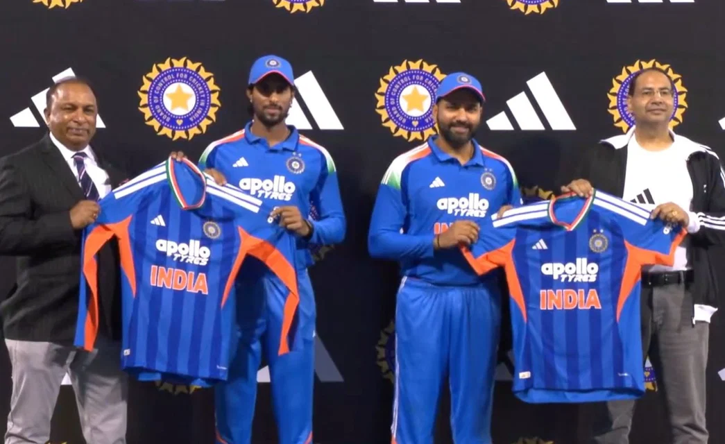 Rohit Sharma with India's new T20 World Cup jersey (Source: @CricCrazyJohns/x.com)