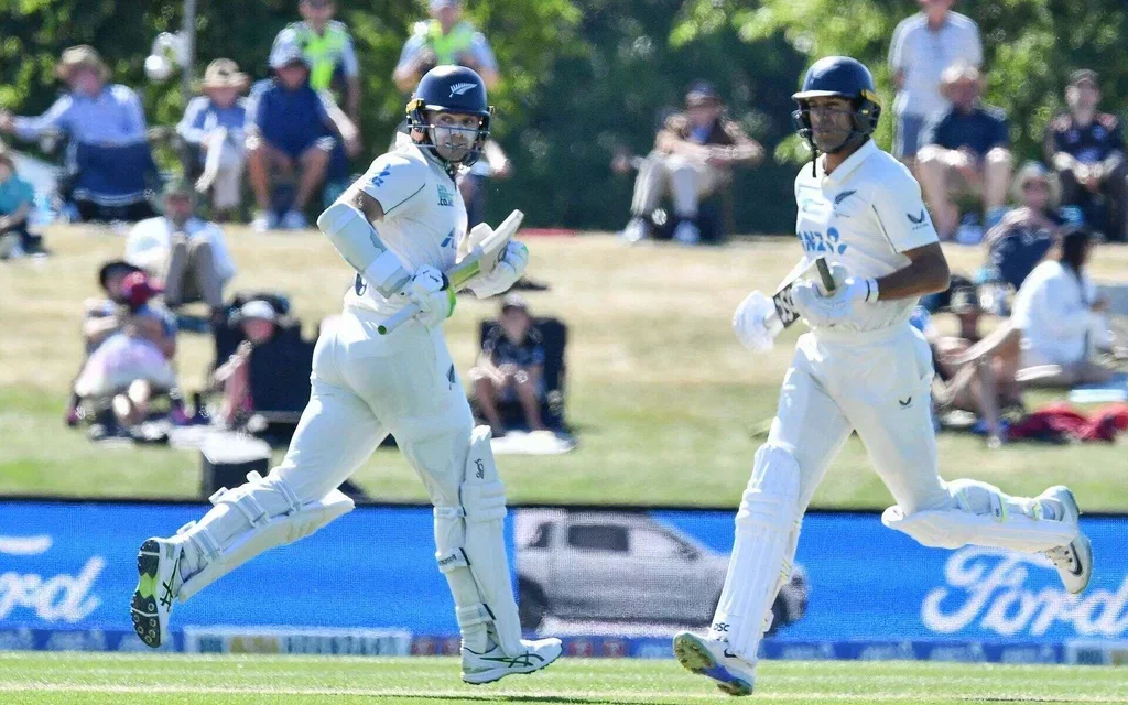 Tom Latham and Rachin Ravindra added 279 runs vs WI in Christchurch [Source: AFP Photos]