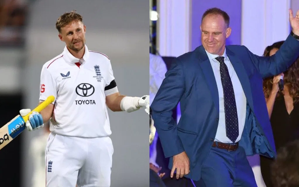 Matthew Hayden celebrates Joe Root's maiden Australian Test ton [Source: @muffadal_vohra/x.com]