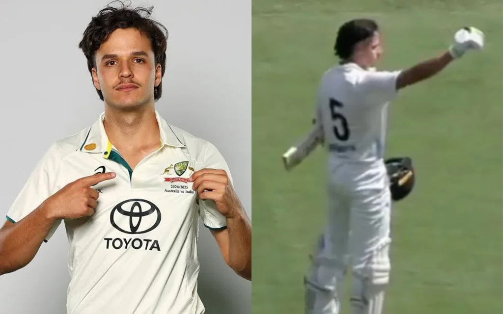 Sam Konstas salutes the crowd in Sheffield Shield match [Source: @NoContextCounty/X.com]