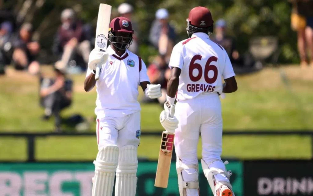 Justin Greaves and Kemar Roach [Source: @TheYorkerBall/X.com]