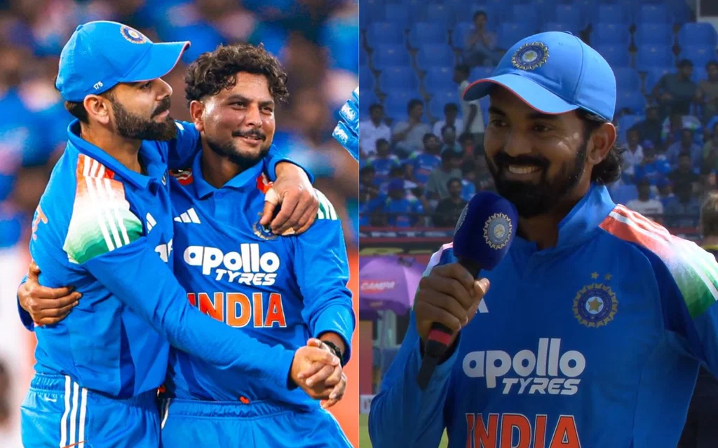 Kuldeep Yadav and KL Rahul [Source: @BCCI, @CricCrazyJohns/x]