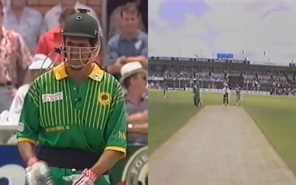 Hansie Cronje wearing world's first ever Helmet Cam in cricket [Source: From Ashes to Archive/YouTube.com]
