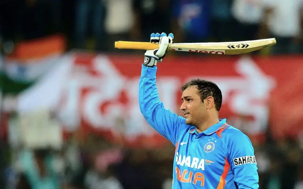 Virender Sehwag after his double century vs WI. [Source - AFP Photos]